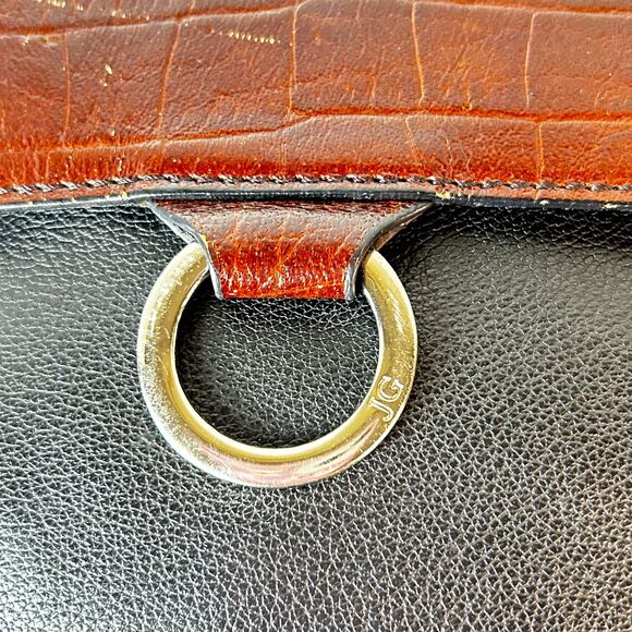 Jack Georges Black Cognac Croco Embossed Flap Front Crossbody Shoulder Bag - Picture 3 of 14